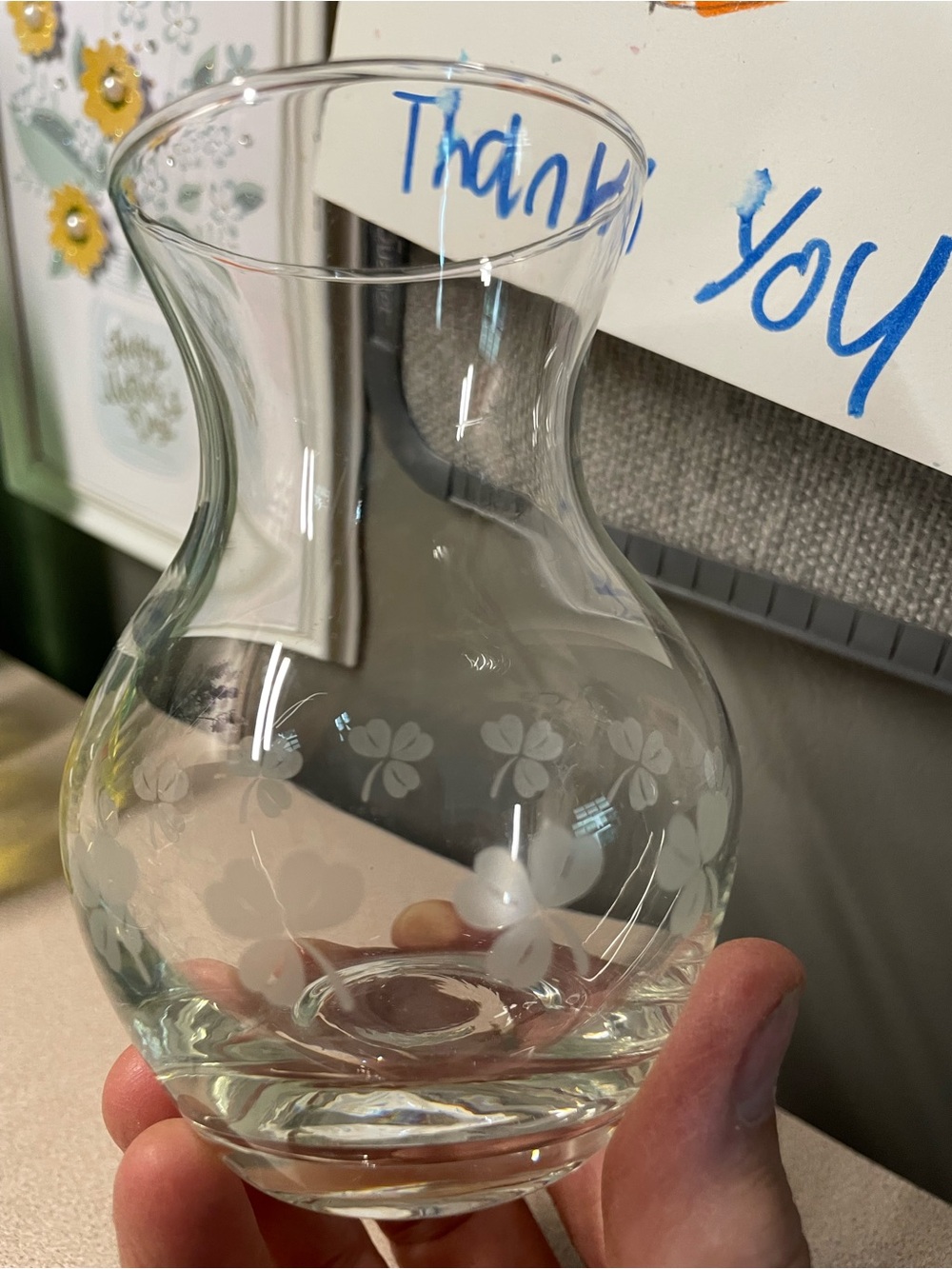 Clear Glass Vase with Shamrock ☘️ Design